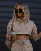 Vera Knit Crop Hooded Sweatshirt - Tan - SALE