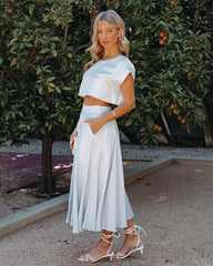 Veronica Pocketed Woven Midi Skirt - Blue