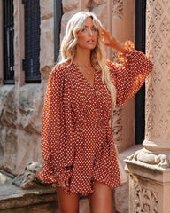 Viera Polka Dot Pleated Romper - Brown