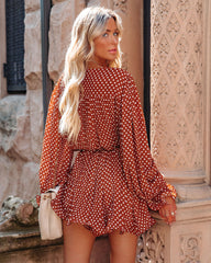 Viera Polka Dot Pleated Romper - Brown
