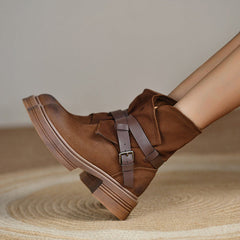 Vintage Western Belt Buckle Ankle Booties