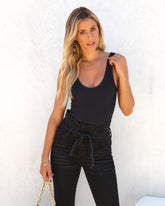 Violet Ribbed Tank Bodysuit - Black