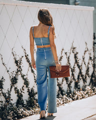 Vitamin Sea Pocketed Denim Cutout Jumpsuit - Denim
