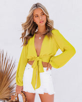 Vittoria Tie Front Crop Blouse - Chartreuse