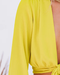 Vittoria Tie Front Crop Blouse - Chartreuse