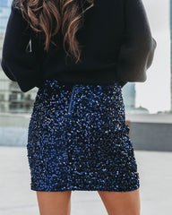 Viva La Vida Sequin Velvet Mini Skirt - Midnight Blue