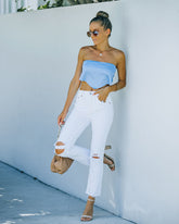 Vocals Strapless Satin Scarf Top - Sky Blue