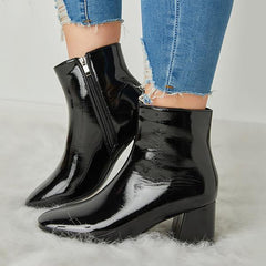 Warm Patent Leather Shiny Pointed Boots
