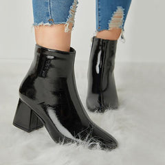 Warm Patent Leather Shiny Pointed Boots
