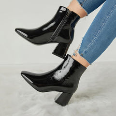 Warm Patent Leather Shiny Pointed Boots