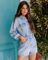 We Can Do It Pocketed Denim Romper - Denim