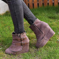 Wedge Faux Suede Zipper Ankle Boots