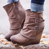 Wedge Faux Suede Zipper Ankle Boots