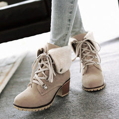 Wedge Faux Suede Zipper Stacked Snow Ankle Boots