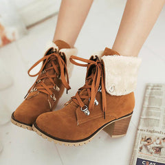 Wedge Faux Suede Zipper Stacked Snow Ankle Boots
