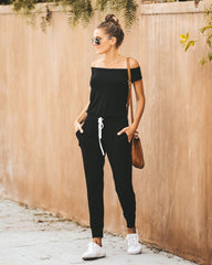 Weekend Worthy Pocketed Drawstring Jumpsuit - Black
