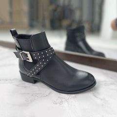 Western Strappy Leather Ankle Boots