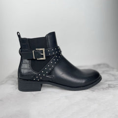 Western Strappy Leather Ankle Boots
