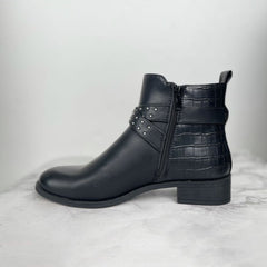Western Strappy Leather Ankle Boots