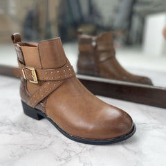 Western Strappy Leather Ankle Boots