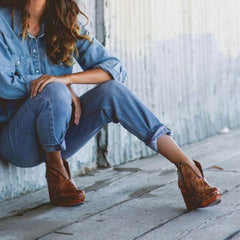 Whip Stitch Faux Leather Zipper Wedge Heel Ankle Boots