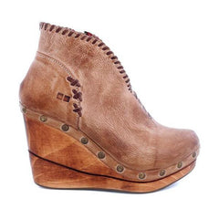 Whip Stitch Faux Leather Zipper Wedge Heel Ankle Boots