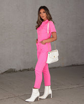 Whitley Cotton Blend Pocketed Jumpsuit - Hot Pink