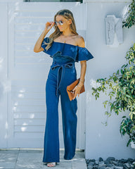 Wilinda Off The Shoulder Denim Jumpsuit - Indigo - SALE