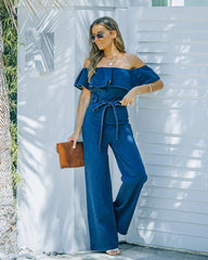 Wilinda Off The Shoulder Denim Jumpsuit - Indigo - SALE