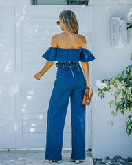 Wilinda Off The Shoulder Denim Jumpsuit - Indigo - SALE