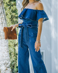 Wilinda Off The Shoulder Denim Jumpsuit - Indigo - SALE