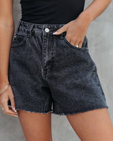 Winston High Waist Frayed Hem Shorts - Black