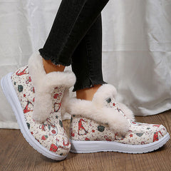 Winter Cute Print Warm Fur Pull-On Snow Boots