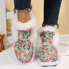 Winter Cute Print Warm Fur Pull-On Snow Boots