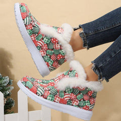Winter Cute Print Warm Fur Pull-On Snow Boots