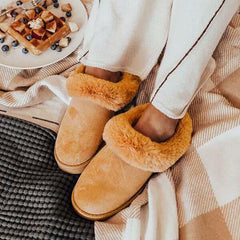Winter Warm Suede Mules Slippers Slip On Fur Lined Shoes