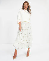 Wish Upon A Star Tiered Tulle Midi Skirt - Cream