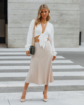 Wishful Satin Slit Midi Skirt - Taupe