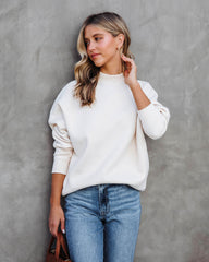 Woah Pocketed Cotton Blend Mock Neck Sweatshirt - Cream