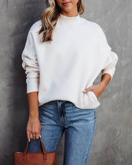 Woah Pocketed Cotton Blend Mock Neck Sweatshirt - Cream