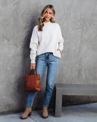 Woah Pocketed Cotton Blend Mock Neck Sweatshirt - Cream