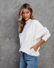 Woah Pocketed Cotton Blend Mock Neck Sweatshirt - Cream