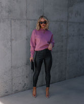Woah Pocketed Cotton Blend Mock Neck Sweatshirt - Mauve