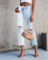 Wrenley High Rise Cross Over Two-Tone Straight Jeans