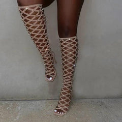 Diamonds Square Open Toe High Heel Boots