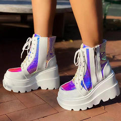 Multicolor Zip Platform Wedge Boots