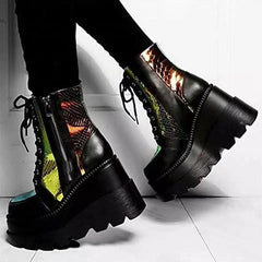 Multicolor Zip Platform Wedge Boots