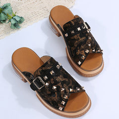 Fish Mouth Toe Colorblock Snakeskin Rivets Slippers