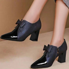 Elegant Pointed Toe Bowknot Chunky High Heels