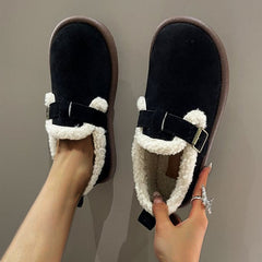 Casual Faux Suede Thick Plush Lined Flats